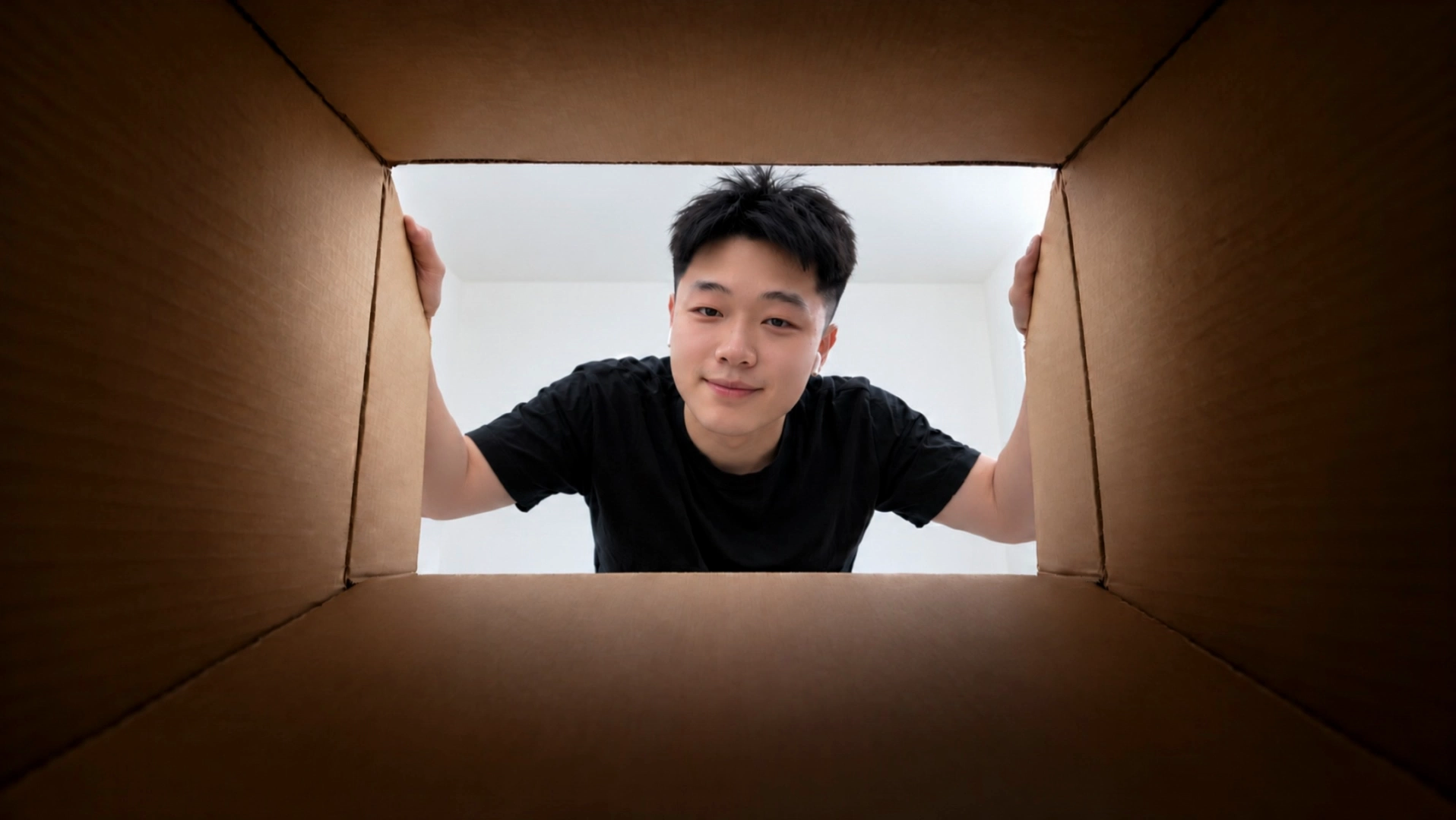 HAO 从纸箱开口向外看